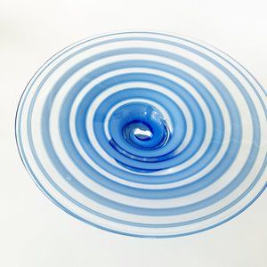 Mid-Century Modern Murano Hand Blown Swirl Glass Centerpiece Bowl Venetian Art